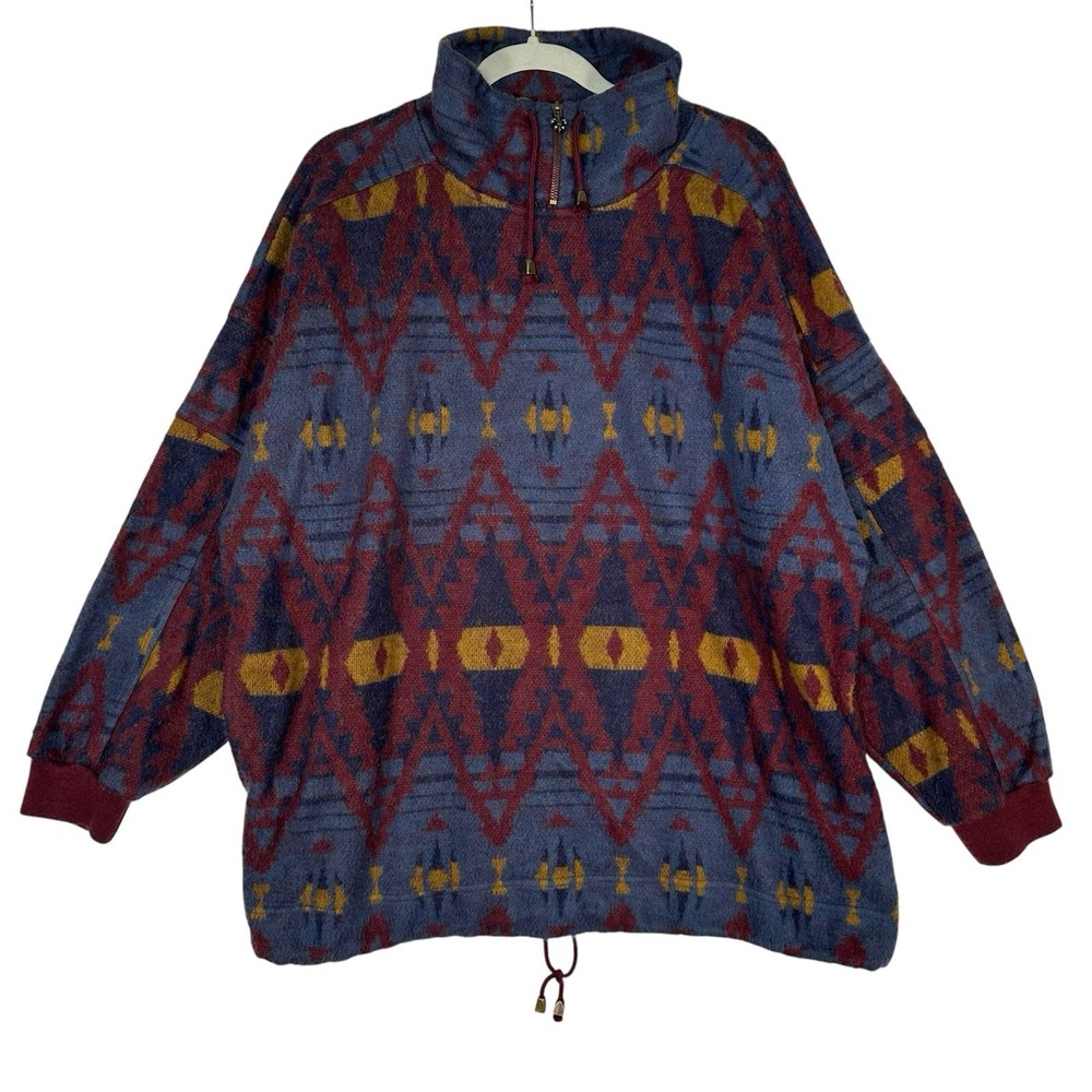 Vtg 80s ENERGIE Bi Currants Aztec Southwestern Quarter Zip Sweater L Gorpcore